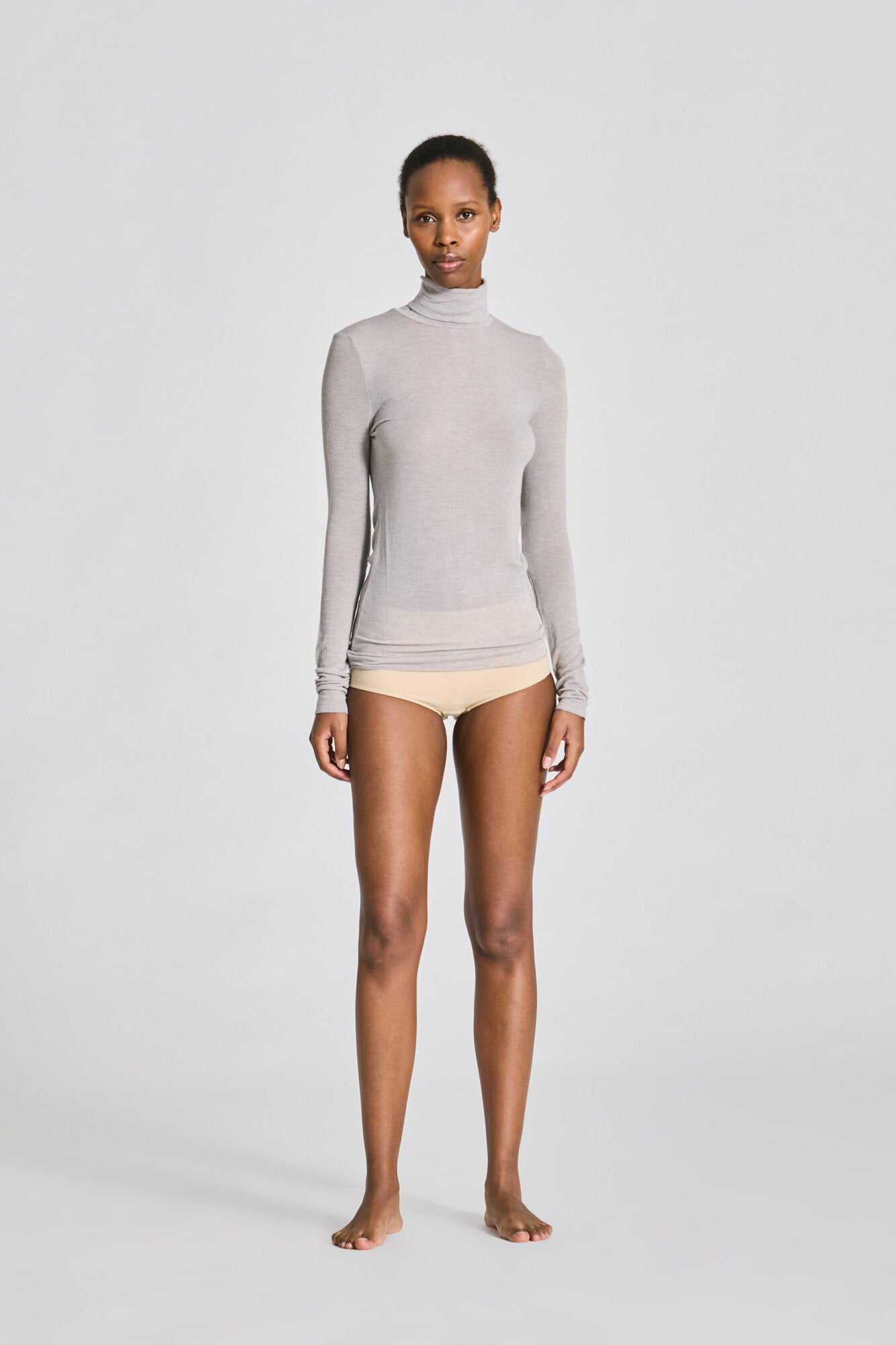 Anna Wool Turtleneck langærmet t-shirt - Light Grey Melange